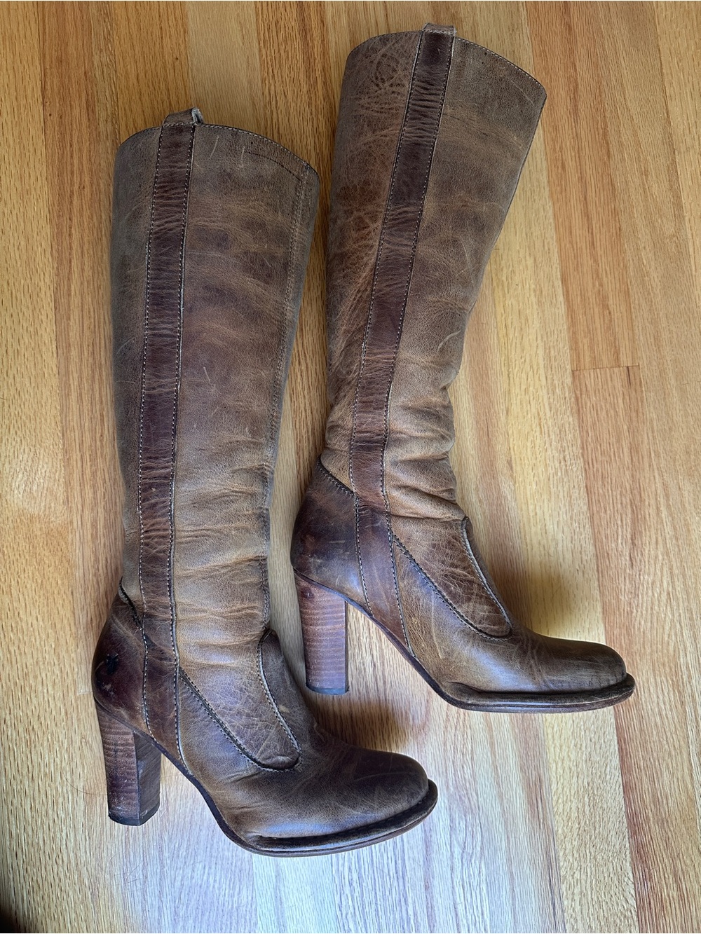 Vintage Frye Brown Leather Mid-Heel Tall Riding Boots - Picture 3 of 7